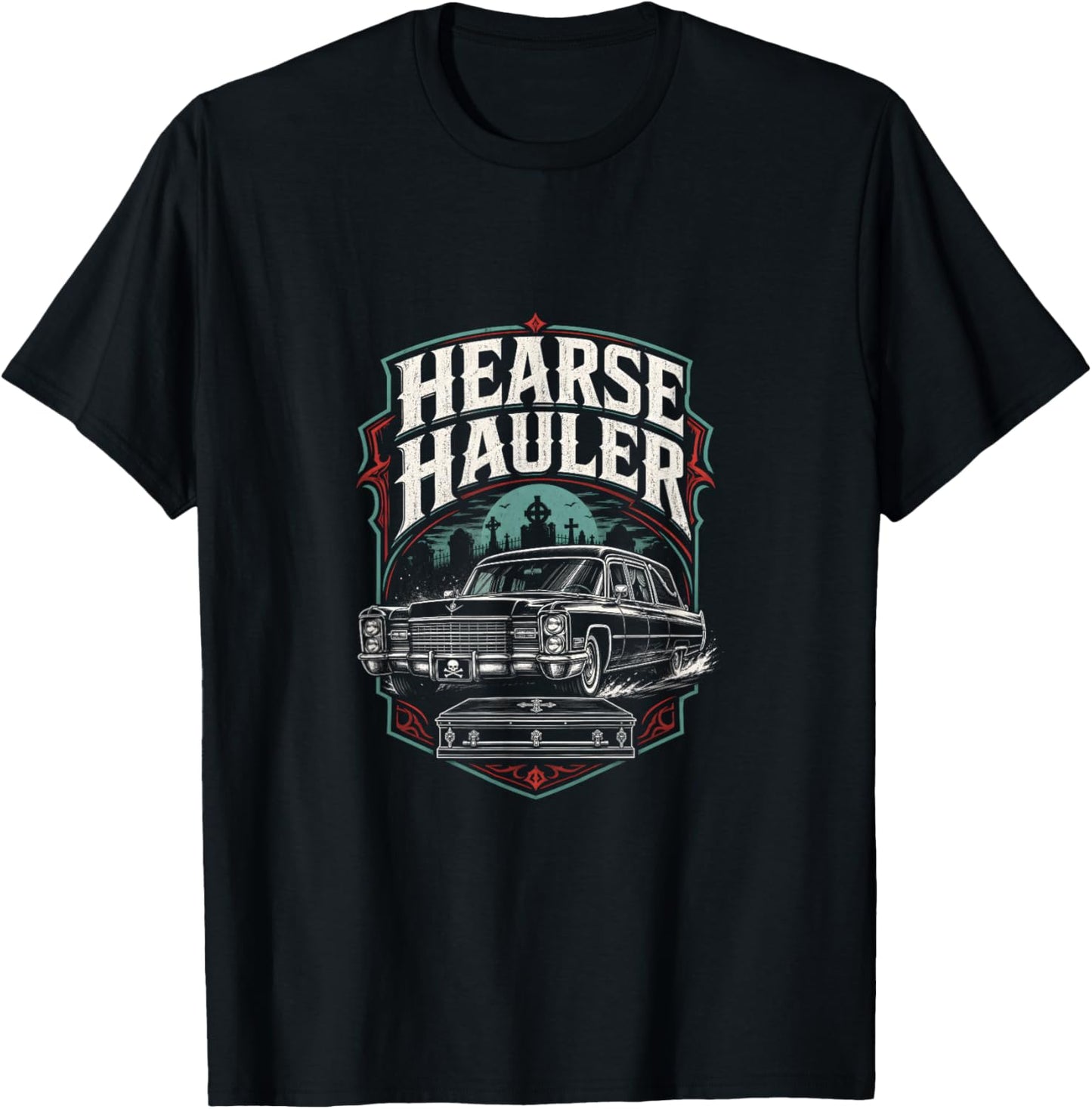 Hearse Hauler Mortician Vintage Road Badge T-Shirt - T-Shirt | Black
