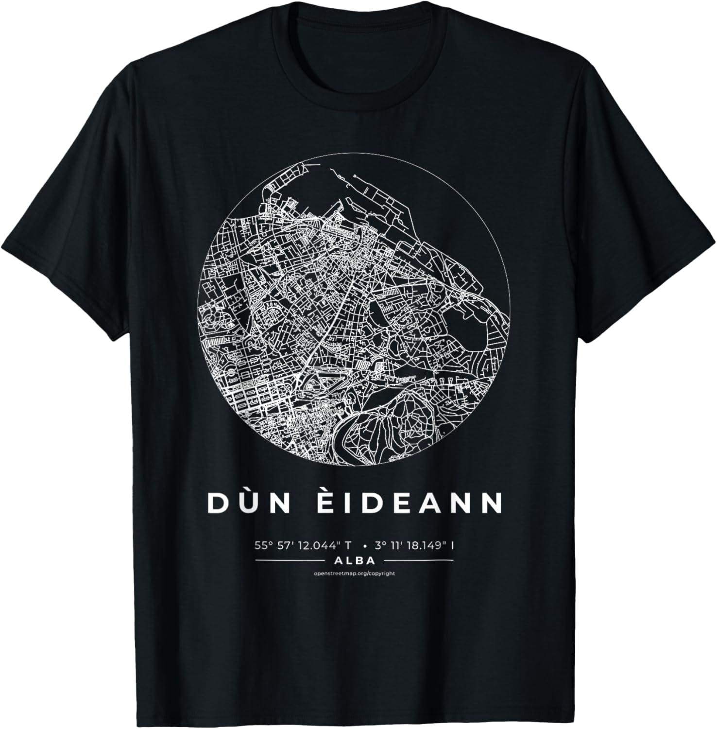 Dùn Èideann (Edinburgh) Map Art in Scottish Gaelic Gàidhlig T-Shirt - T-Shirt | Black