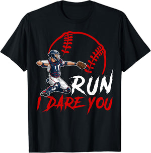 Run Steal I Dare You Humor Baseball Catcher Vintage T-Shirt - T-Shirt | Black