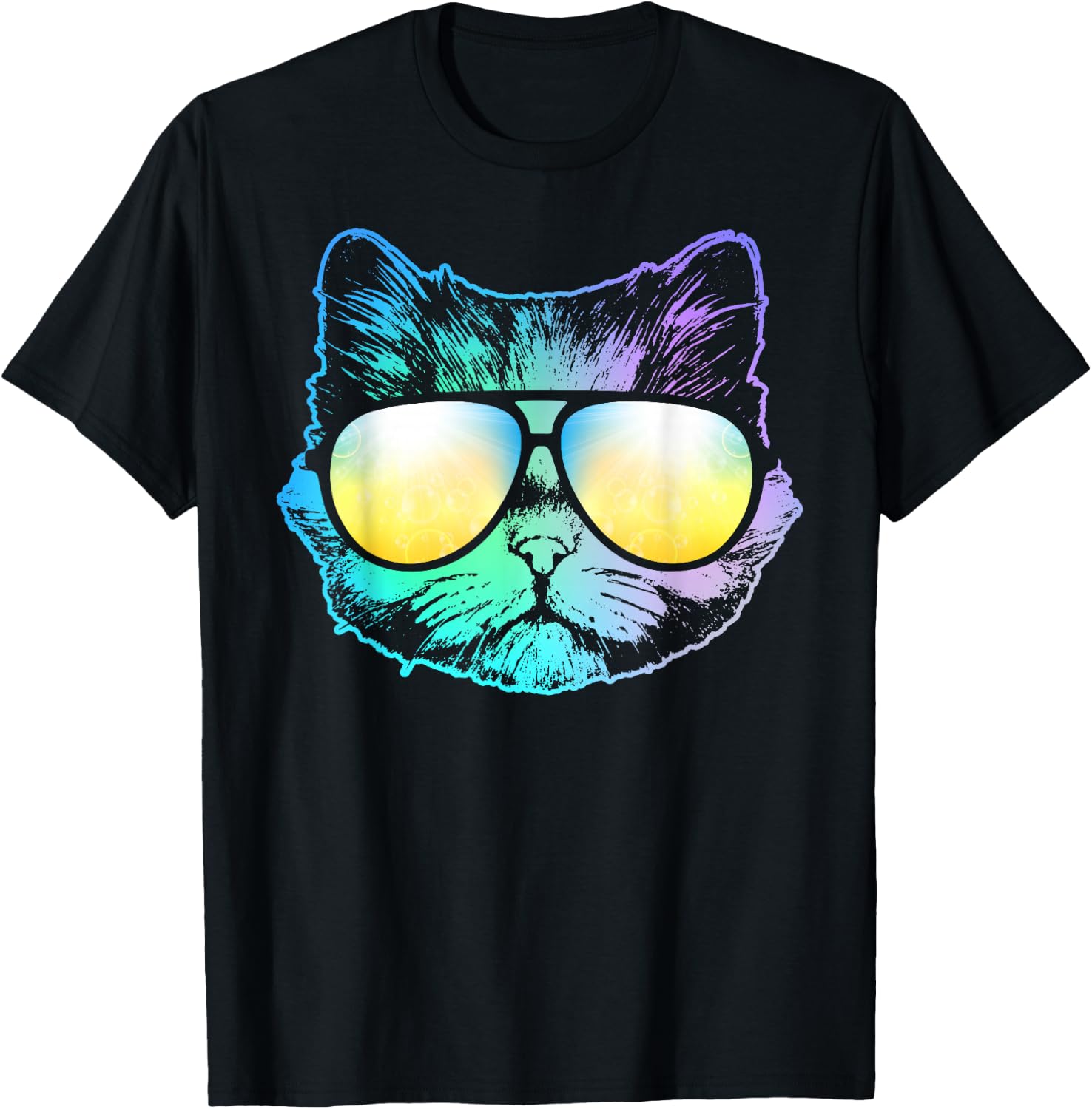 Cat Neon Face Shirt For Kitty Or Kitten Lovers Men Women Kids T-Shirt - T-Shirt | Black