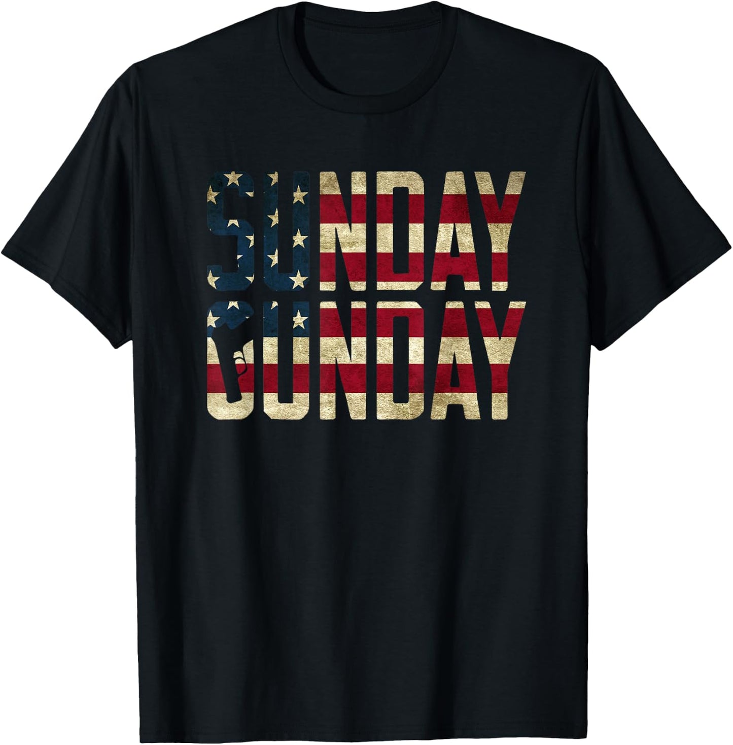 American Flag Sunday Gunday Gun Pistol Firearms T-Shirt - T-Shirt | Black