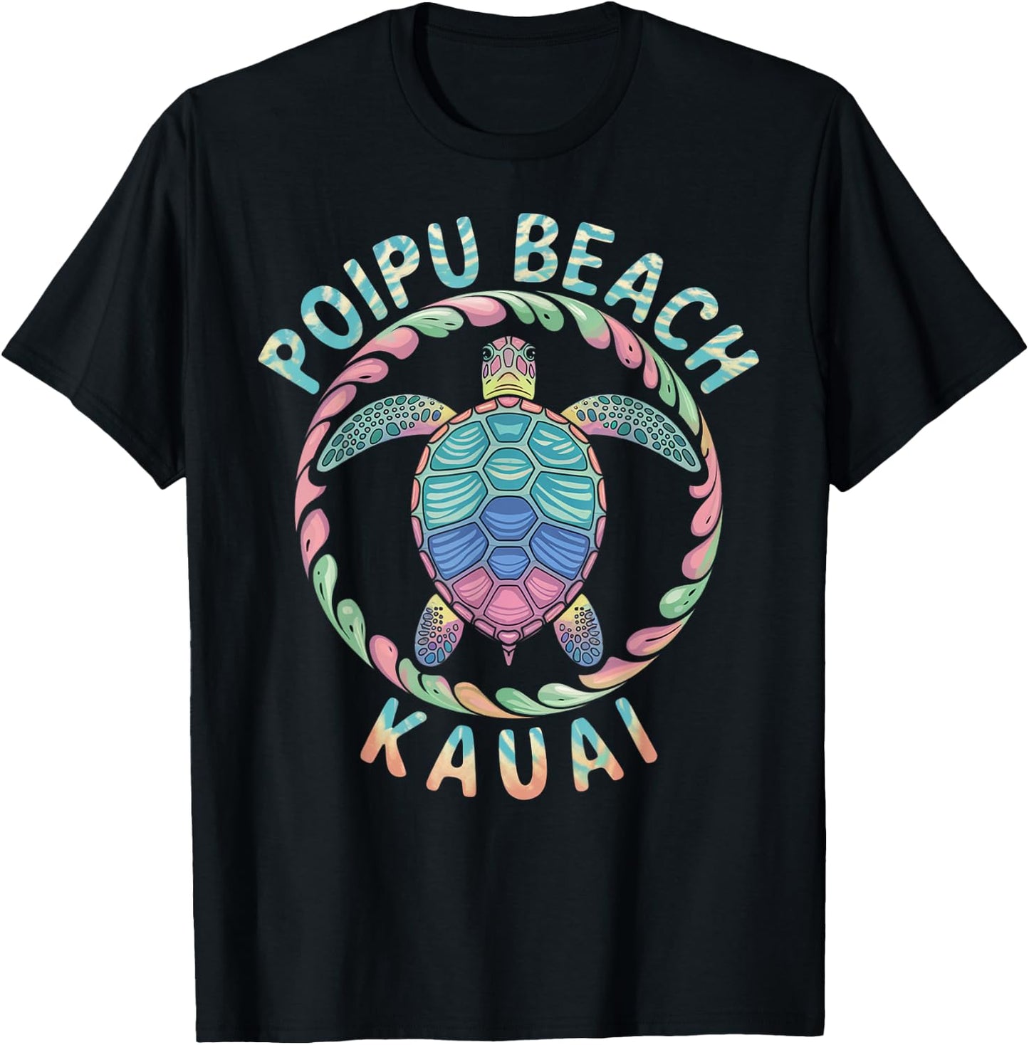 Poipu Beach Kauai Hawaii Islands Tie Dye Tribal Turtle T-Shirt - T-Shirt | Black