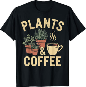 Plants & Coffee Funny Gardening Plant Lover T-Shirt - T-Shirt | Black