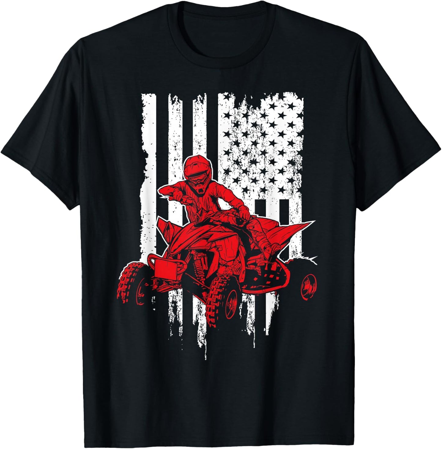 Vintage All-Terrain Vehicles Four Wheeler ATV American Flag T-Shirt - T-Shirt | Black