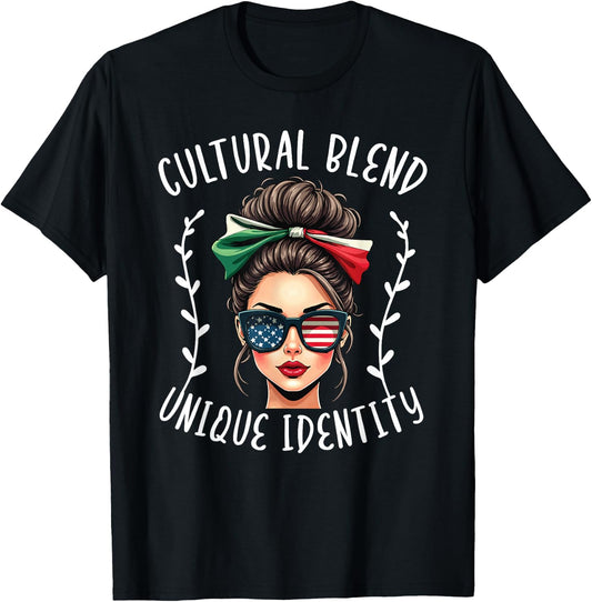 Half Mexican Half American USA Flag Mexican T-Shirt - T-Shirt | Black