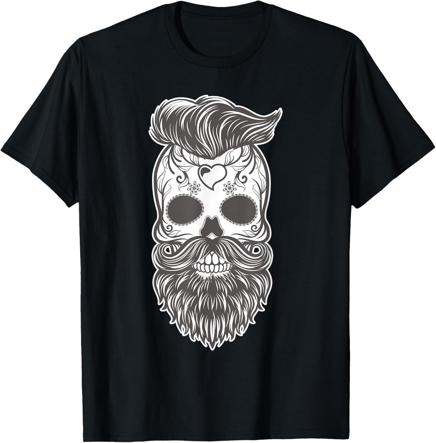 Day of the Dead Sugar Skull Hipster Beard T-Shirt - T-Shirt | Black