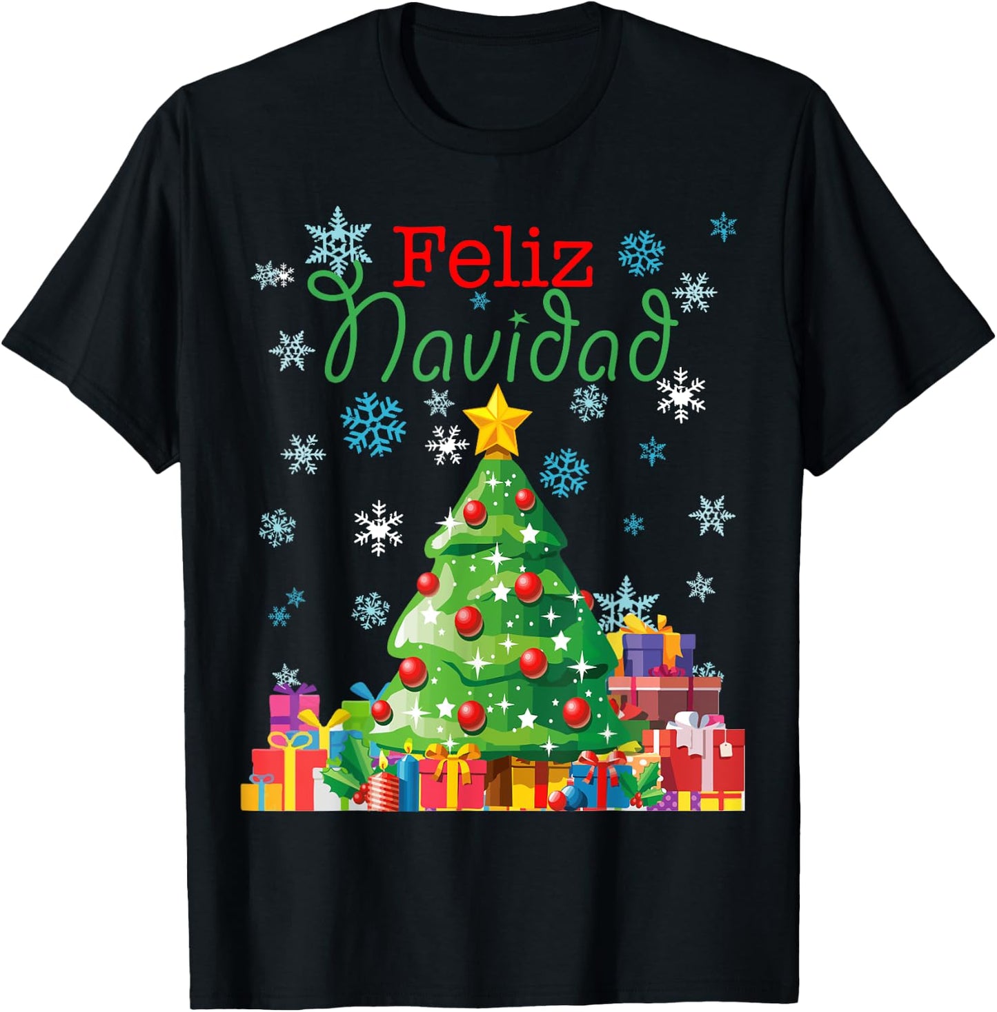 Cute Feliz Navidad Christmas Tree T-Shirt - T-Shirt | Black
