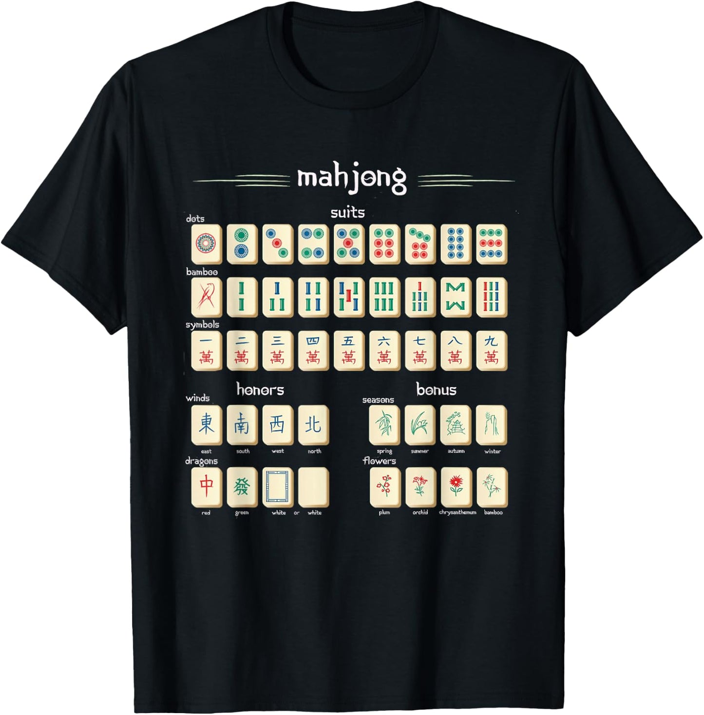 Traditional Chinese Mahjong Tiles T Shirt T-Shirt - T-Shirt | Black