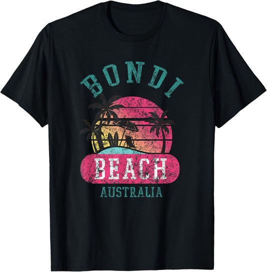 Retro Cool Bondi Beach Australia Beaches Distressed Novelty T-Shirt - T-Shirt | Black