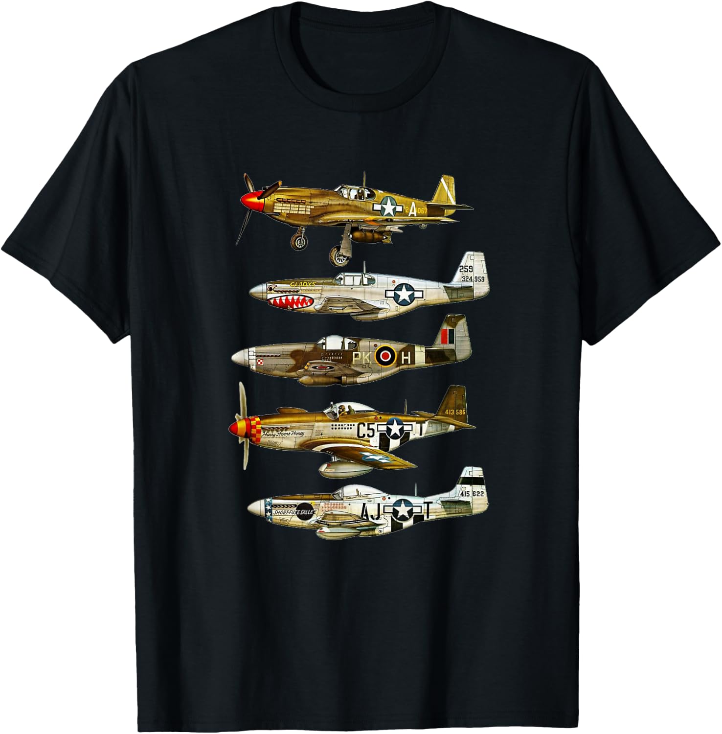 North American P-51 Mustang WW2 Fighter T-Shirt - T-Shirt | Black
