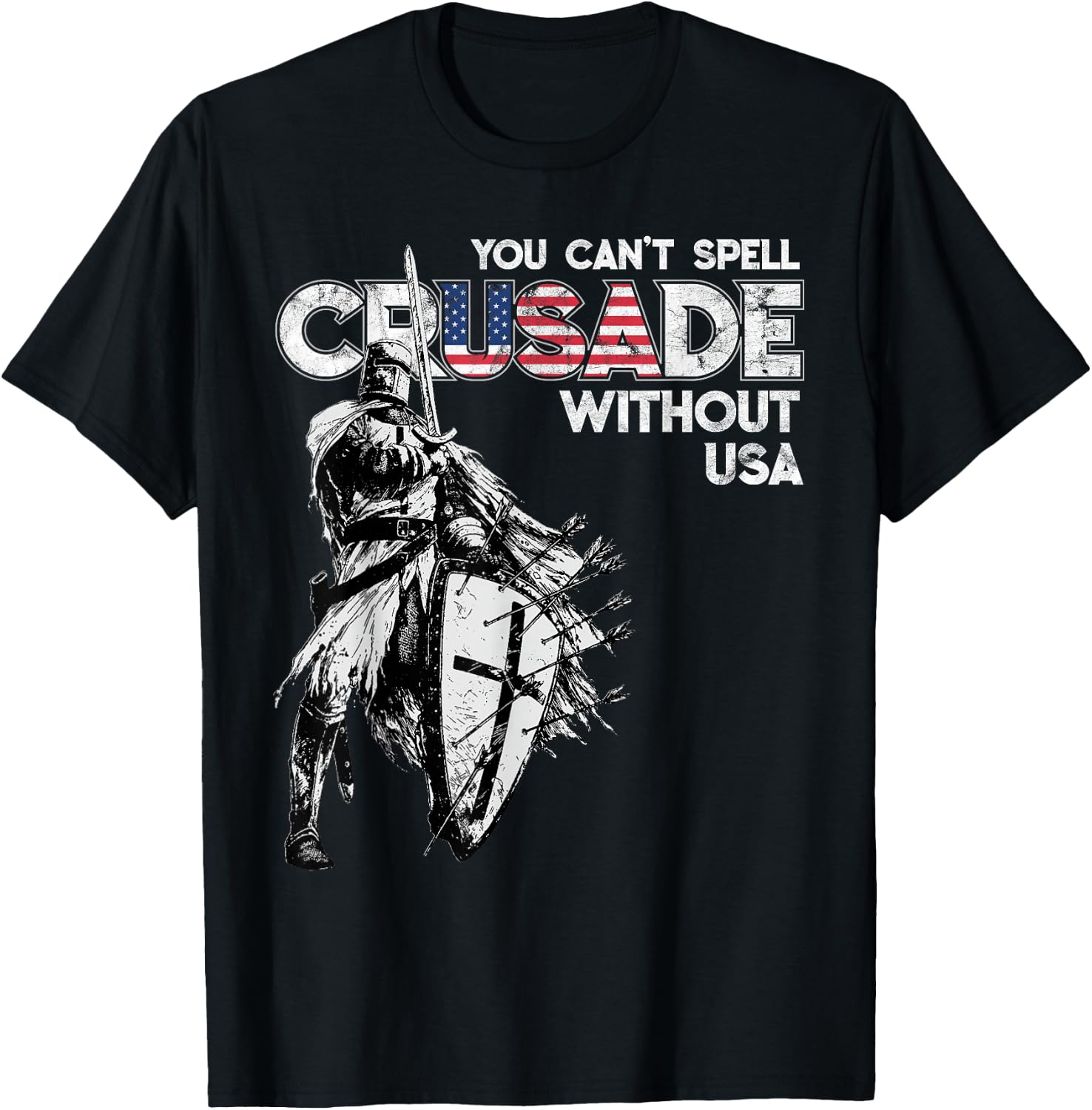 USA Crusade Design Knights Templar American Flag, Distressed T-Shirt - T-Shirt | Black