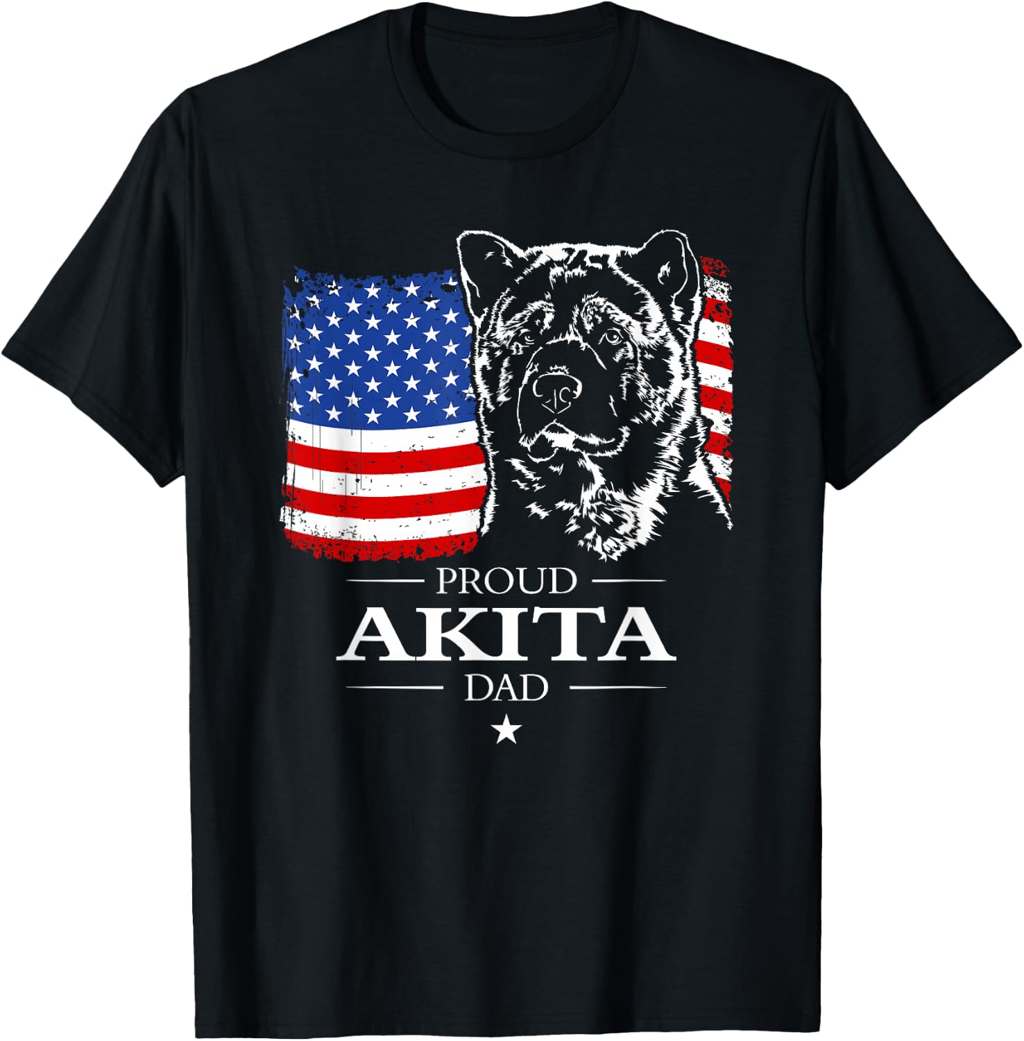 Funny Proud Akita Dad American Flag patriotic dog gift T-Shirt - T-Shirt | Black