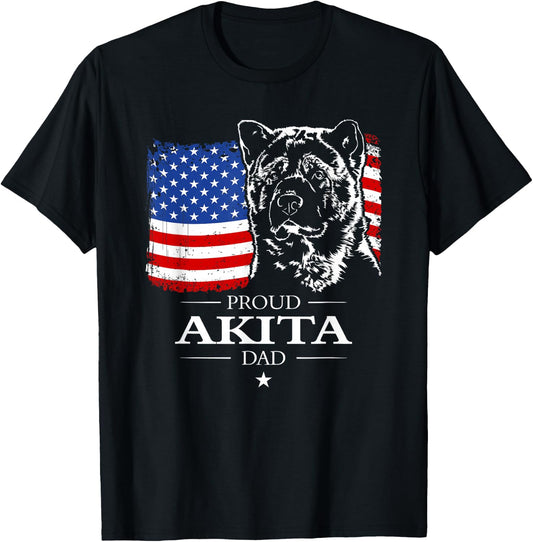 Funny Proud Akita Dad American Flag patriotic dog gift T-Shirt - T-Shirt | Black