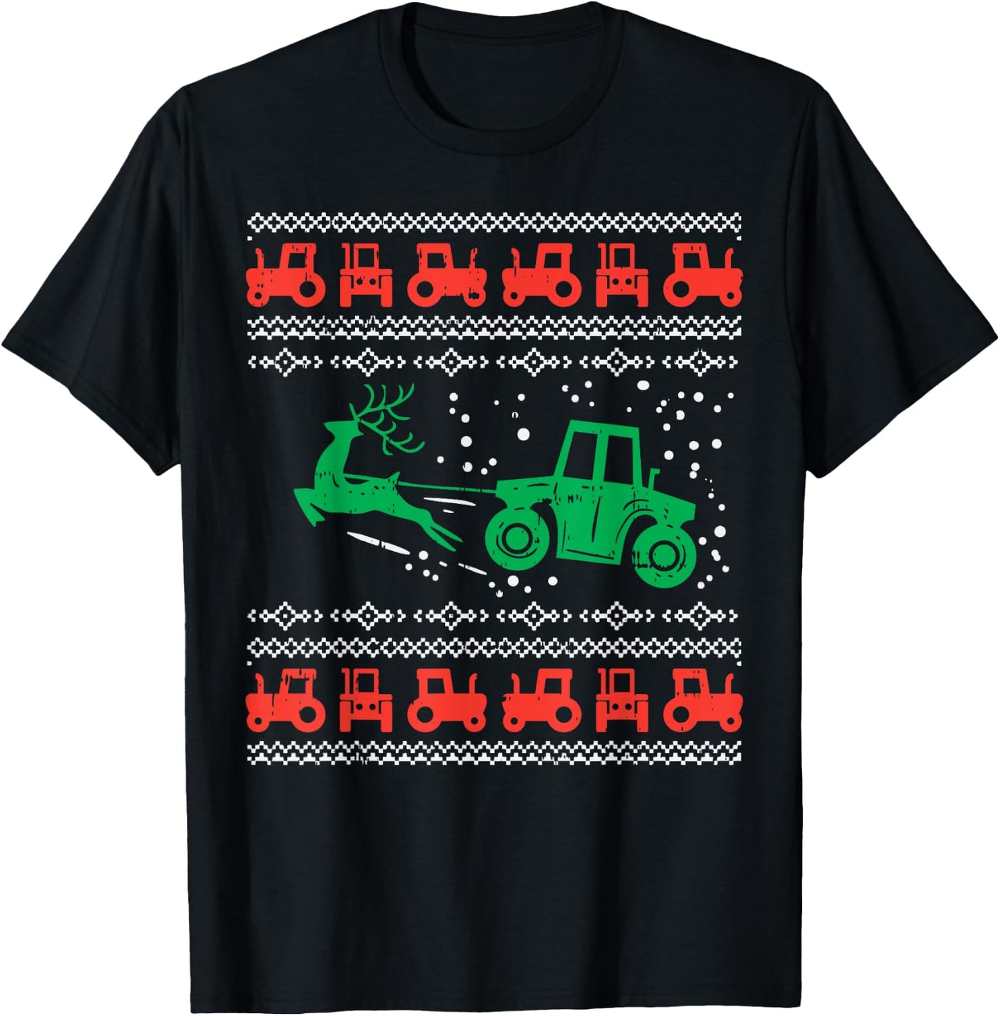 Farm Tractor Reindeer Fun Ugly Christmas Sweater Farmer Gift T-Shirt - T-Shirt | Black