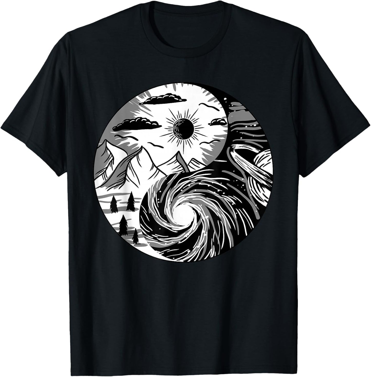 Nature Outer Space Yin Yang Retro Earth Galaxy Balance Gift T-Shirt - T-Shirt | Black