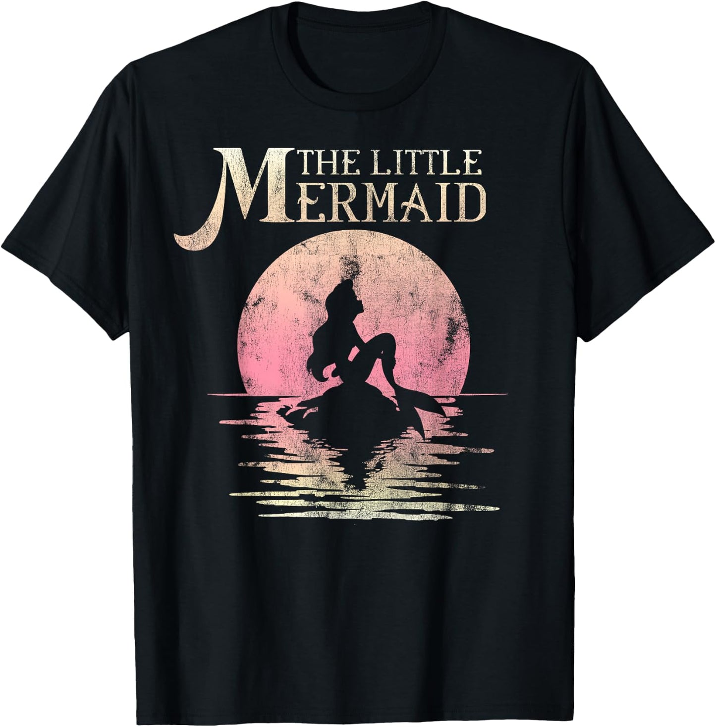 Disney The Little Mermaid Ariel Rock Moon Silhouette T-Shirt - T-Shirt | Black