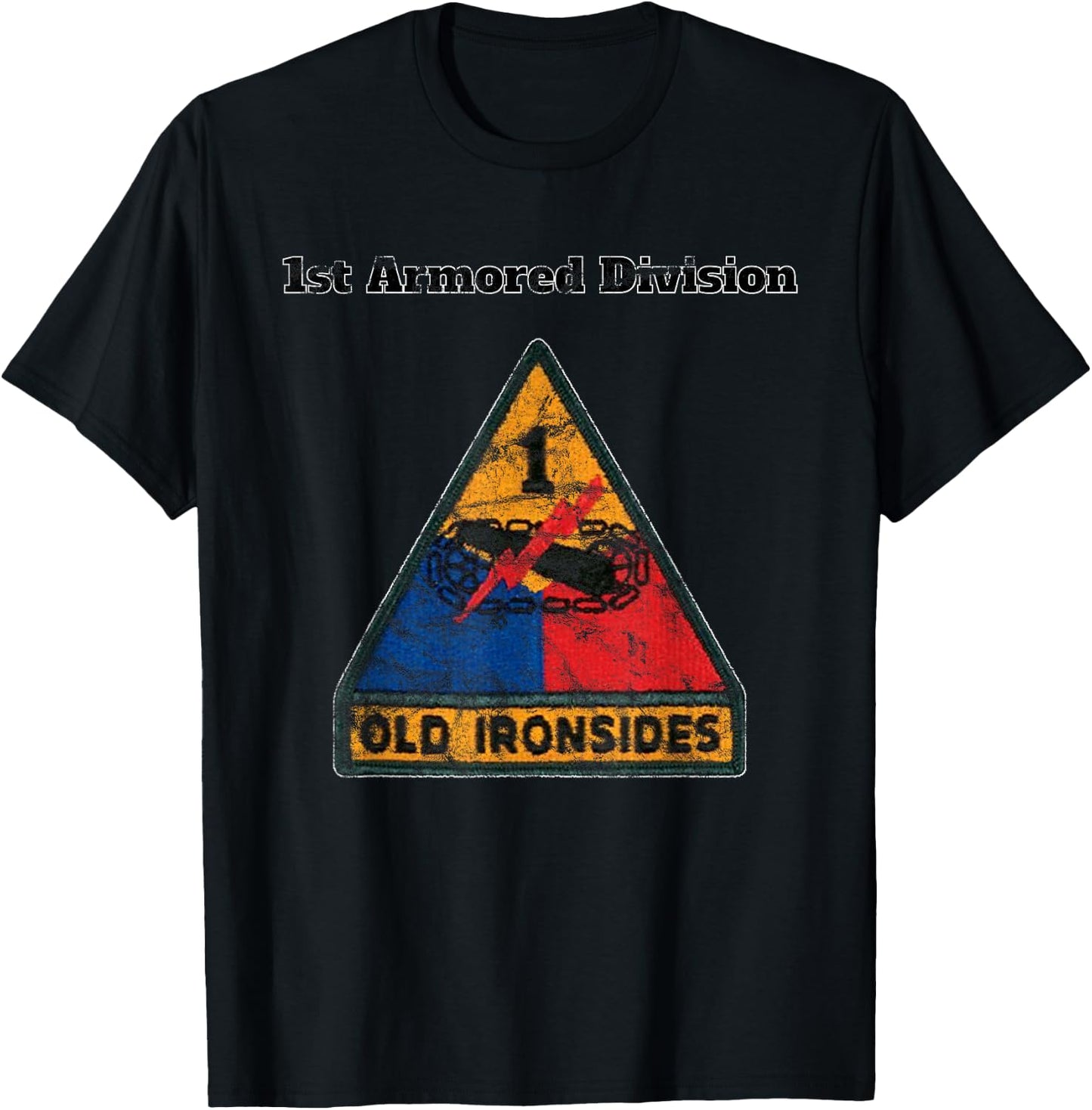1st Armored Div - Old Ironsides Color Distressed design T-Shirt - T-Shirt | Black