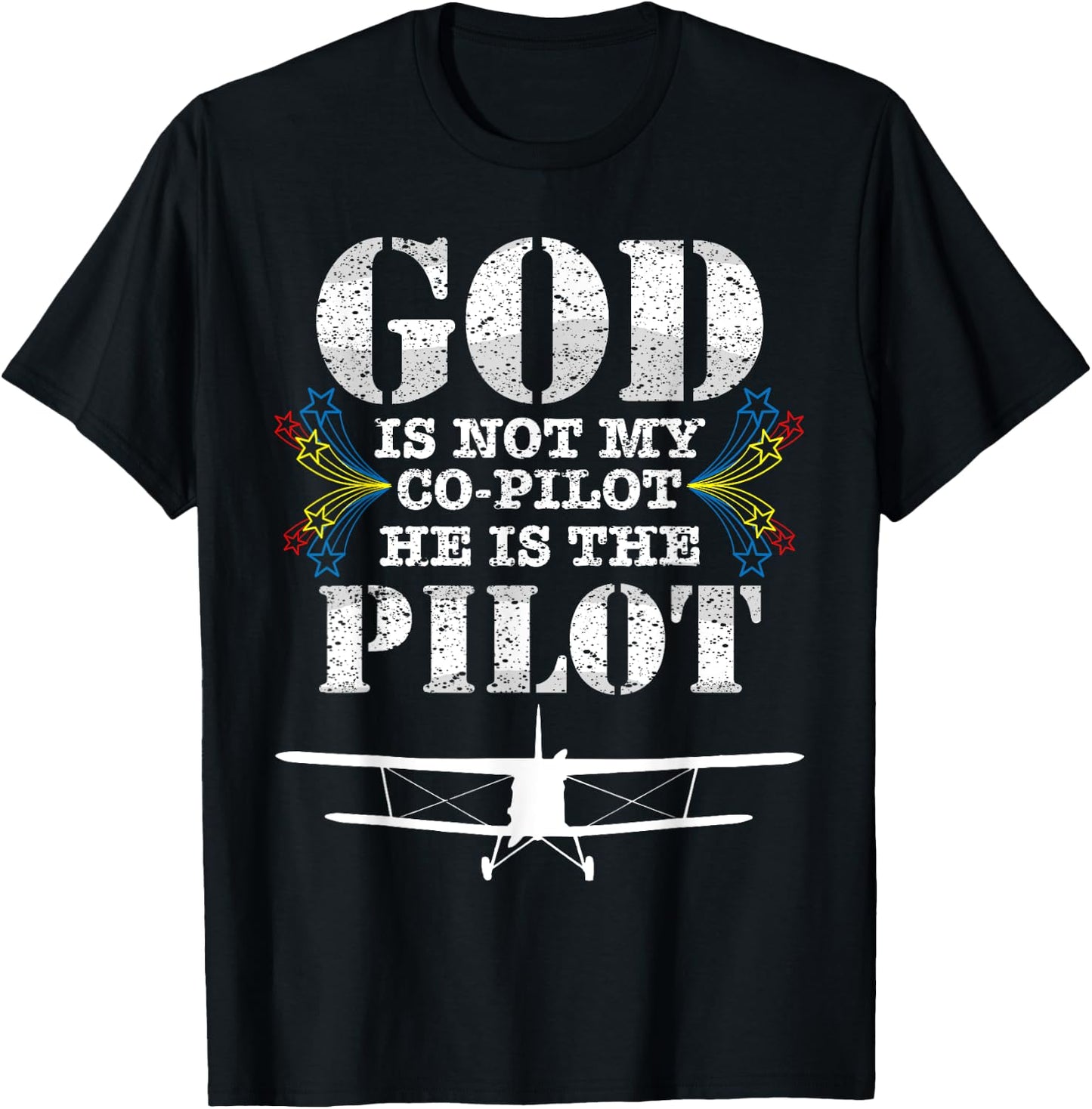 Cool God Is My Pilot | Funny Christian Airplane Control Gift T-Shirt - T-Shirt | Black