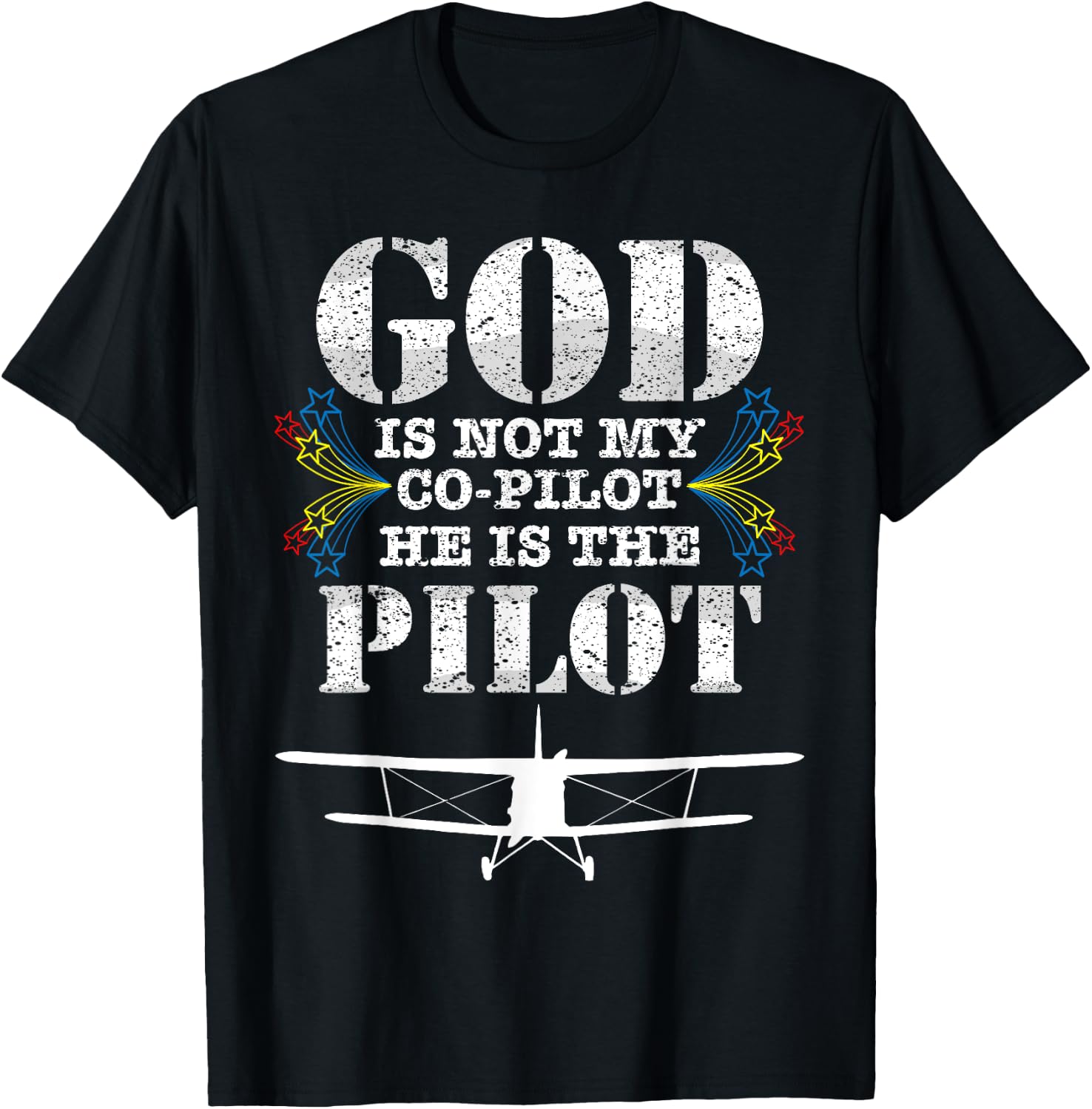 Cool God Is My Pilot | Funny Christian Airplane Control Gift T-Shirt - T-Shirt | Black