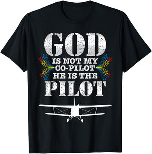 Cool God Is My Pilot | Funny Christian Airplane Control Gift T-Shirt - T-Shirt | Black