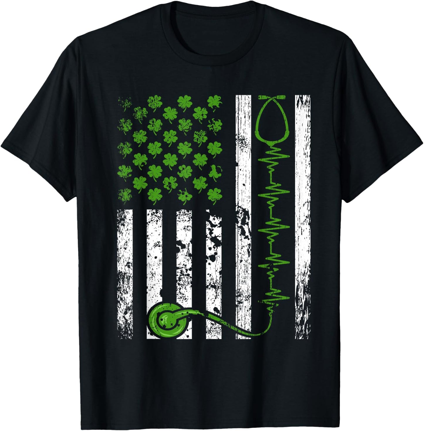 Irish Nurse St Patrick's Day Shirt Nurse Irish American Flag T-Shirt - T-Shirt | Black