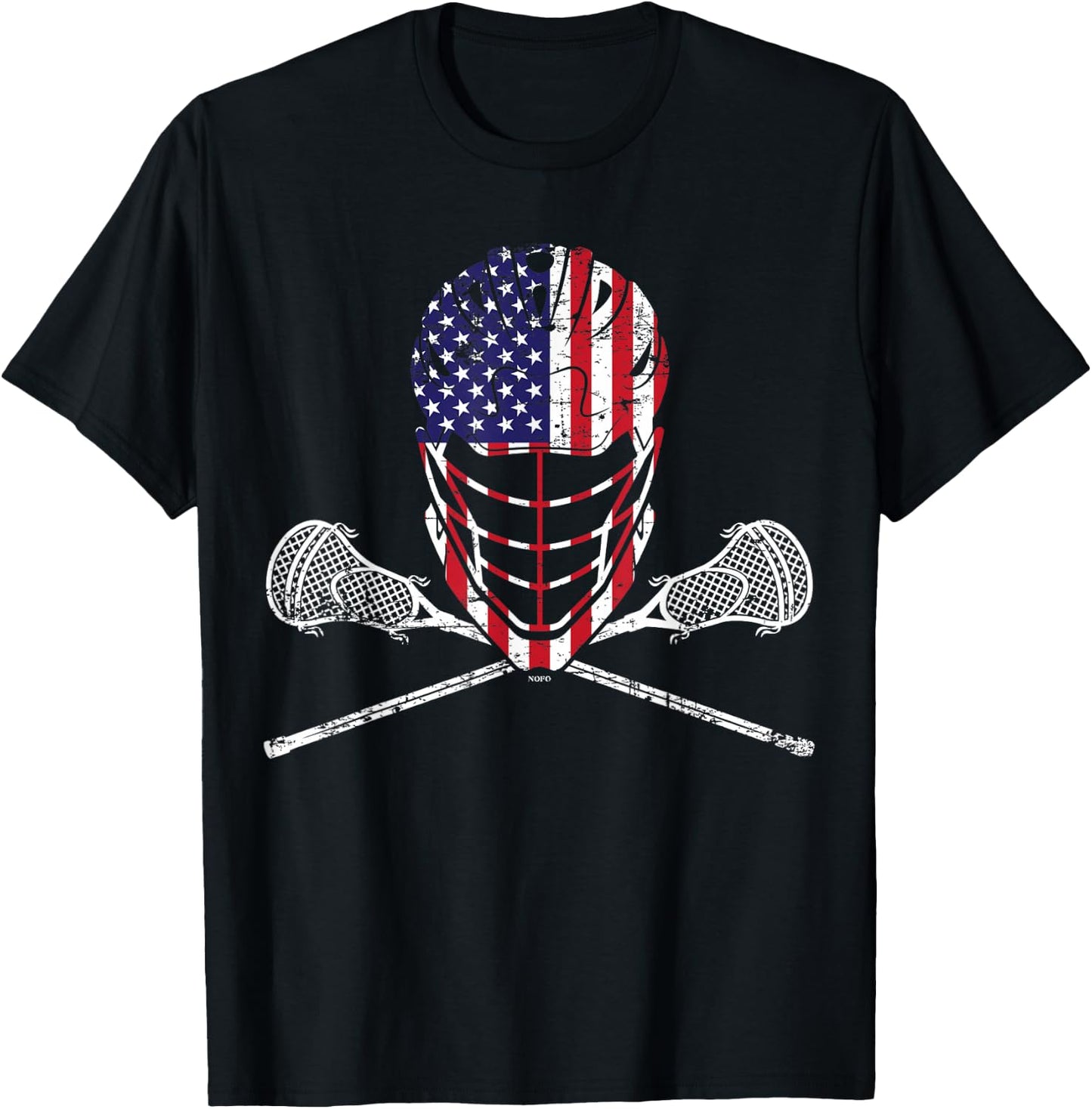 Lacrosse Helmet and Sticks, American Flag Lax Helmet T-Shirt - T-Shirt | Black