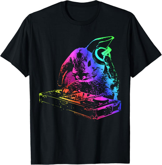 Bunny Rabbit With Mixer and Headphones T-Shirt - T-Shirt | Black