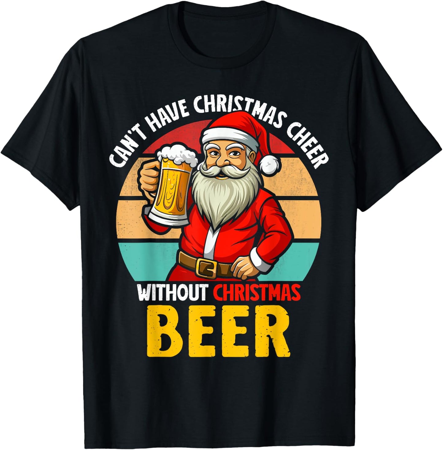 Santa Claus Christmas Beer Drinking Funny 2024 Xmas Party T-Shirt - T-Shirt | Black