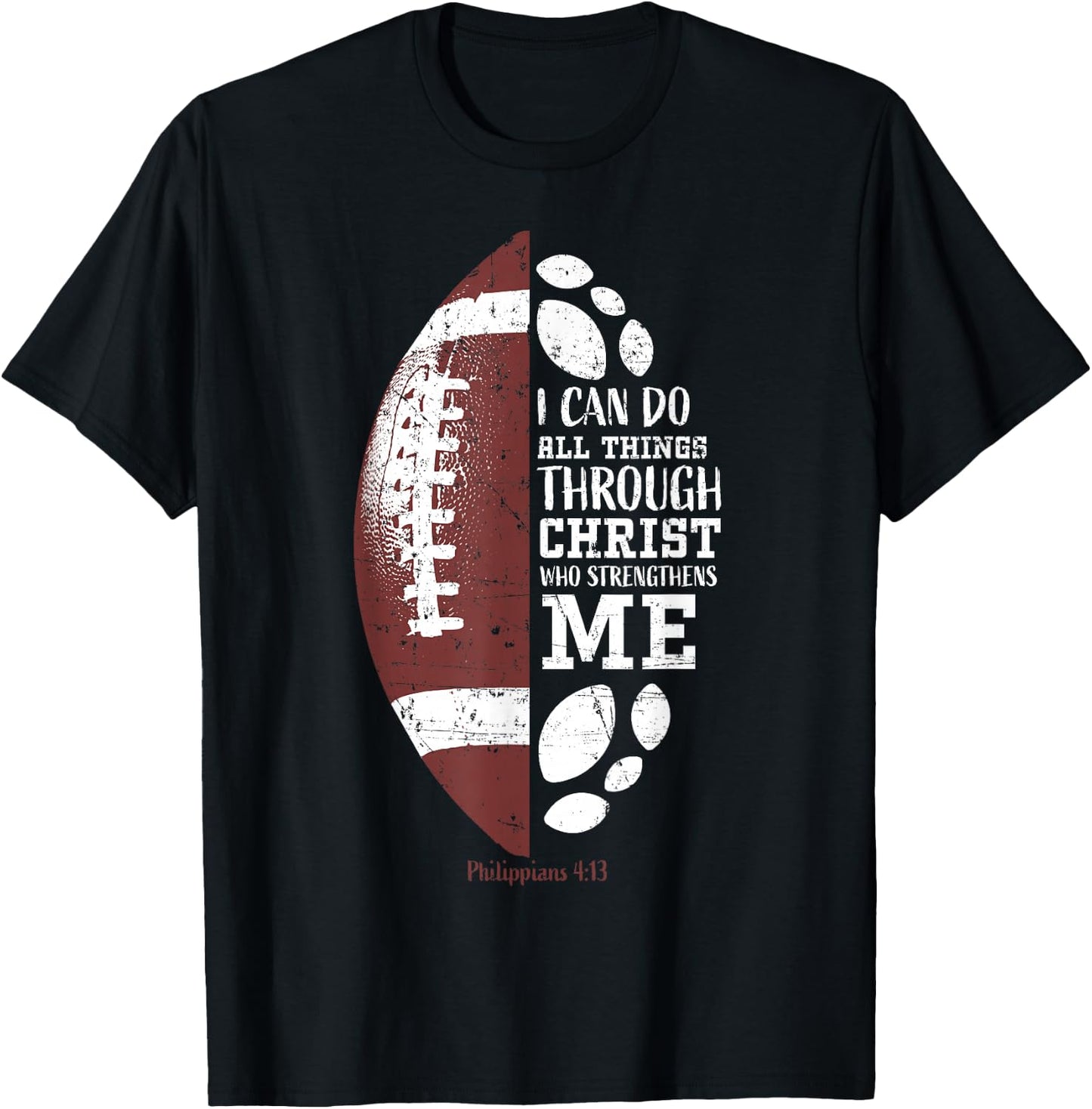 Christian Football Philippians 4:13 Religious Verse Faith T-Shirt - T-Shirt | Black