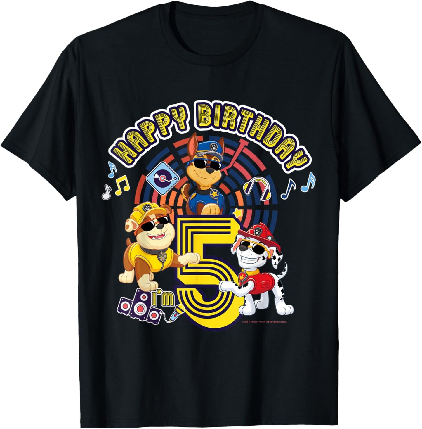 Official Paw Patrol Happy Day Birthday Age 5 T-Shirt - T-Shirt | Black