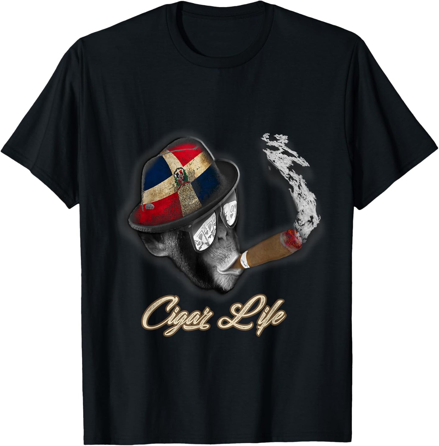 Dominican Flag Cigar Smoking monkey T-Shirt - T-Shirt | Black