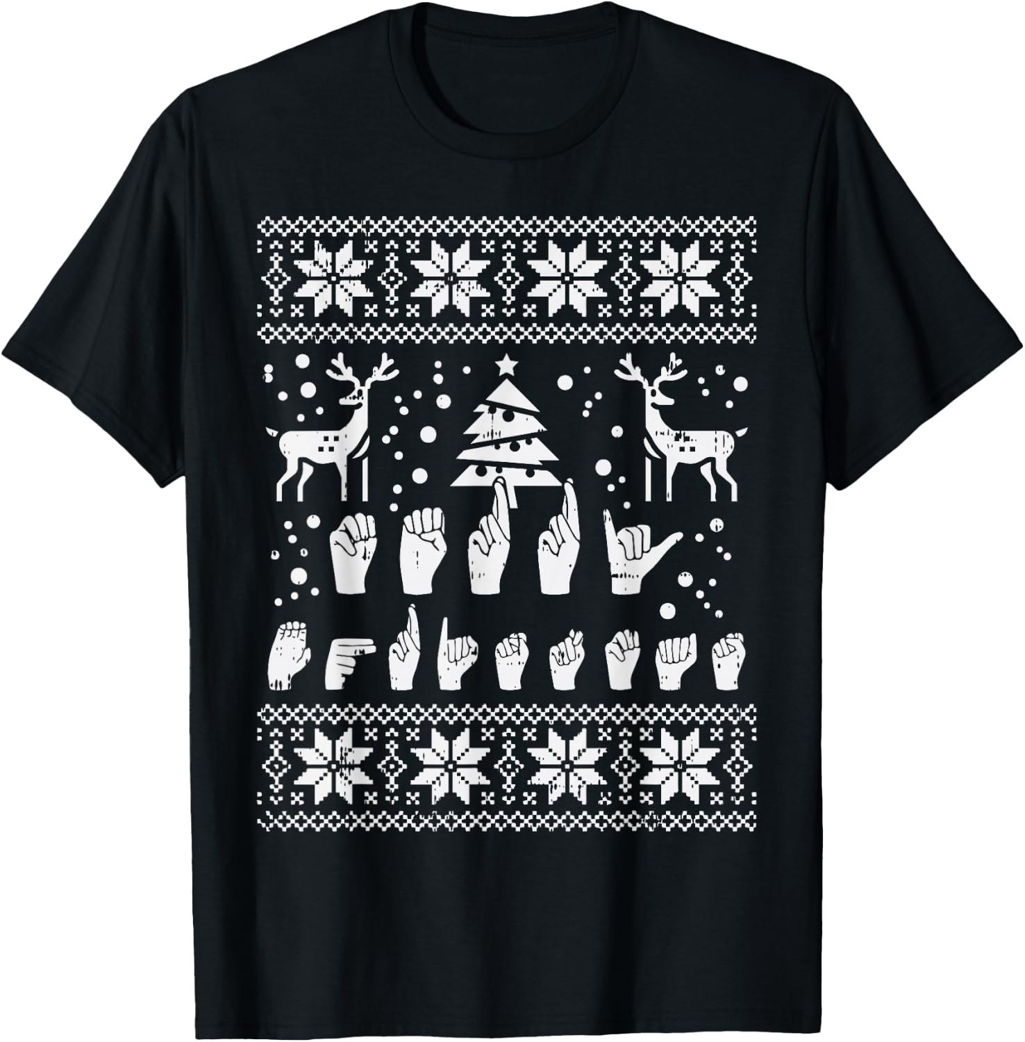 Merry Christmas Sign Language ASL Deaf Ugly Christmas Gift T-Shirt - T-Shirt | Black