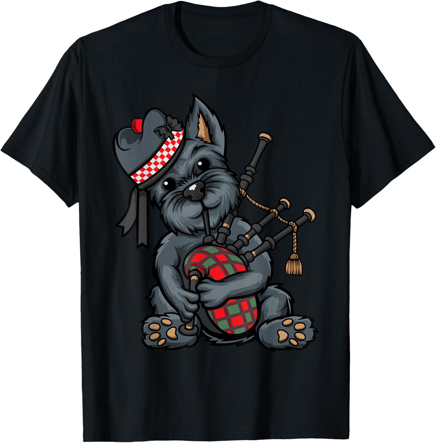 Funny Tartan Day Scottish Terrier Bagpipe T-Shirt - T-Shirt | Black