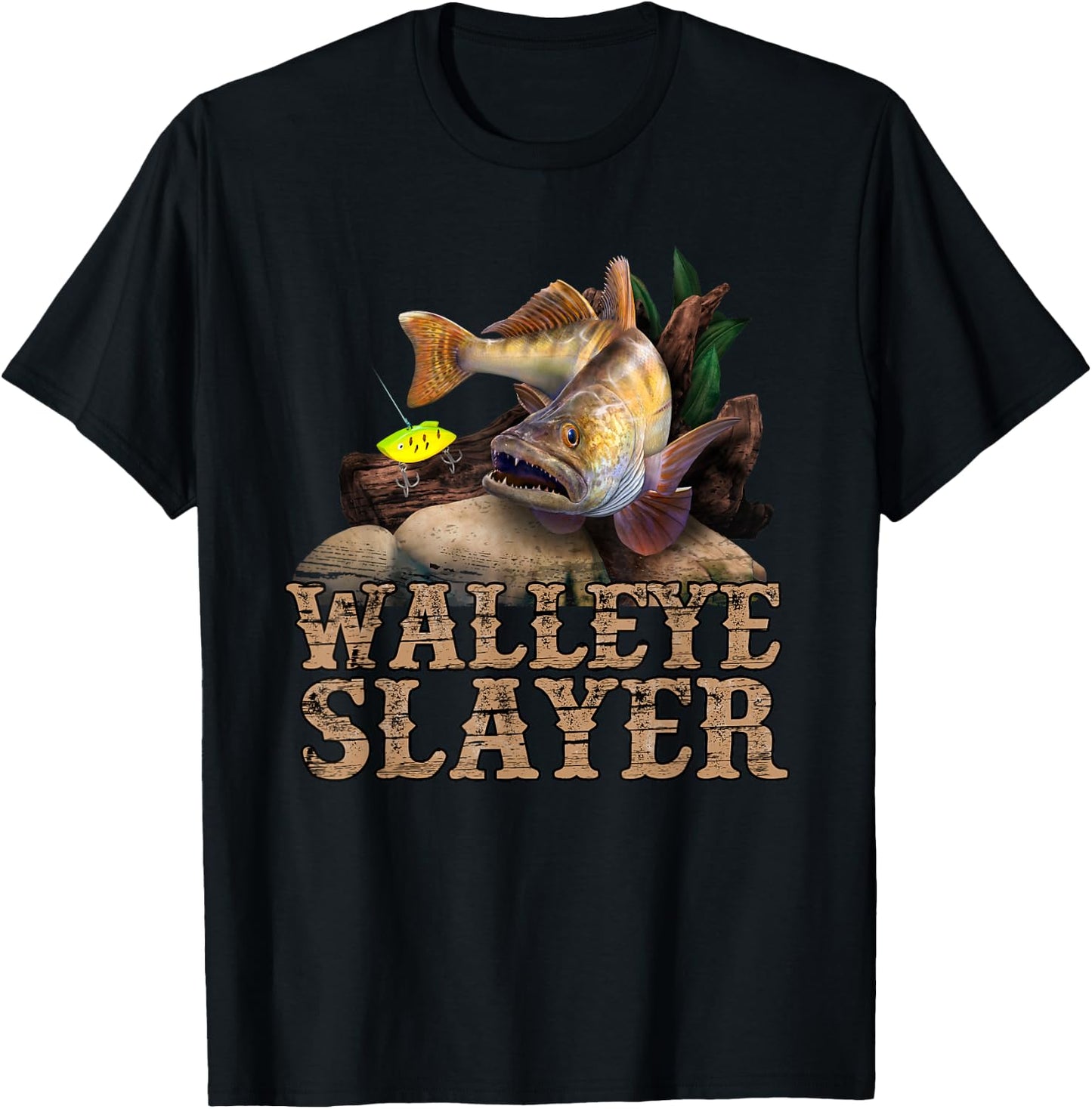 Walleye Fishing Funny Quote Walleye Slayer T-Shirt - T-Shirt | Black
