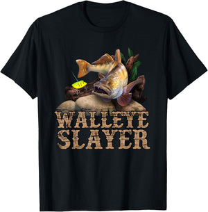 Walleye Fishing Funny Quote Walleye Slayer T-Shirt - T-Shirt | Black