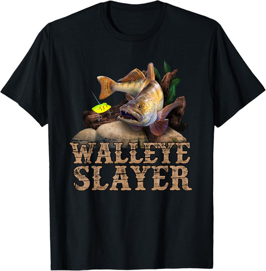Walleye Fishing Funny Quote Walleye Slayer T-Shirt - T-Shirt | Black