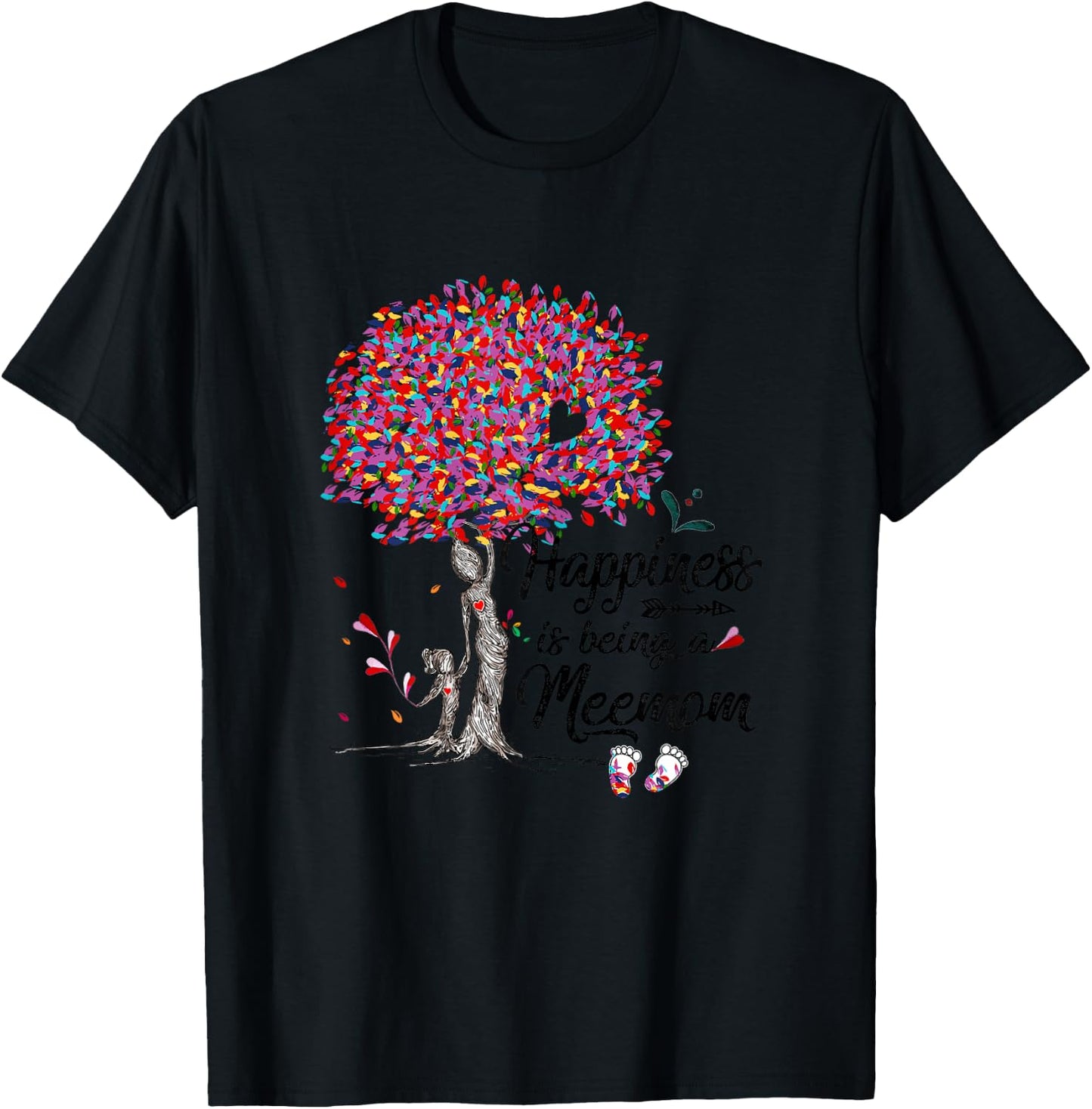 Tree - Happiness is being Meemom- Footprints-Grandmatee T-Shirt - T-Shirt | Black