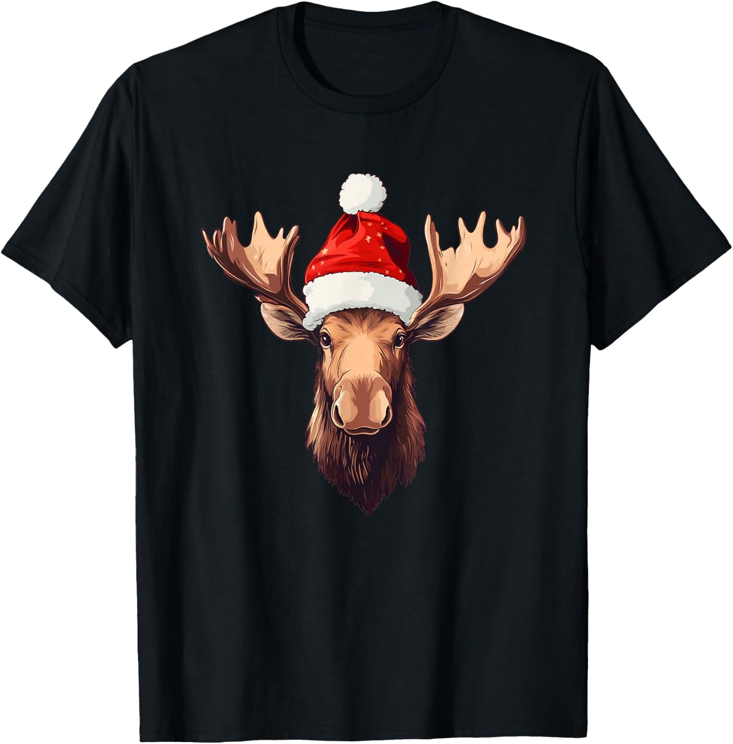 Moose Face with Santa Claus Hat Costume for Boys and Girls T-Shirt - T-Shirt | Black