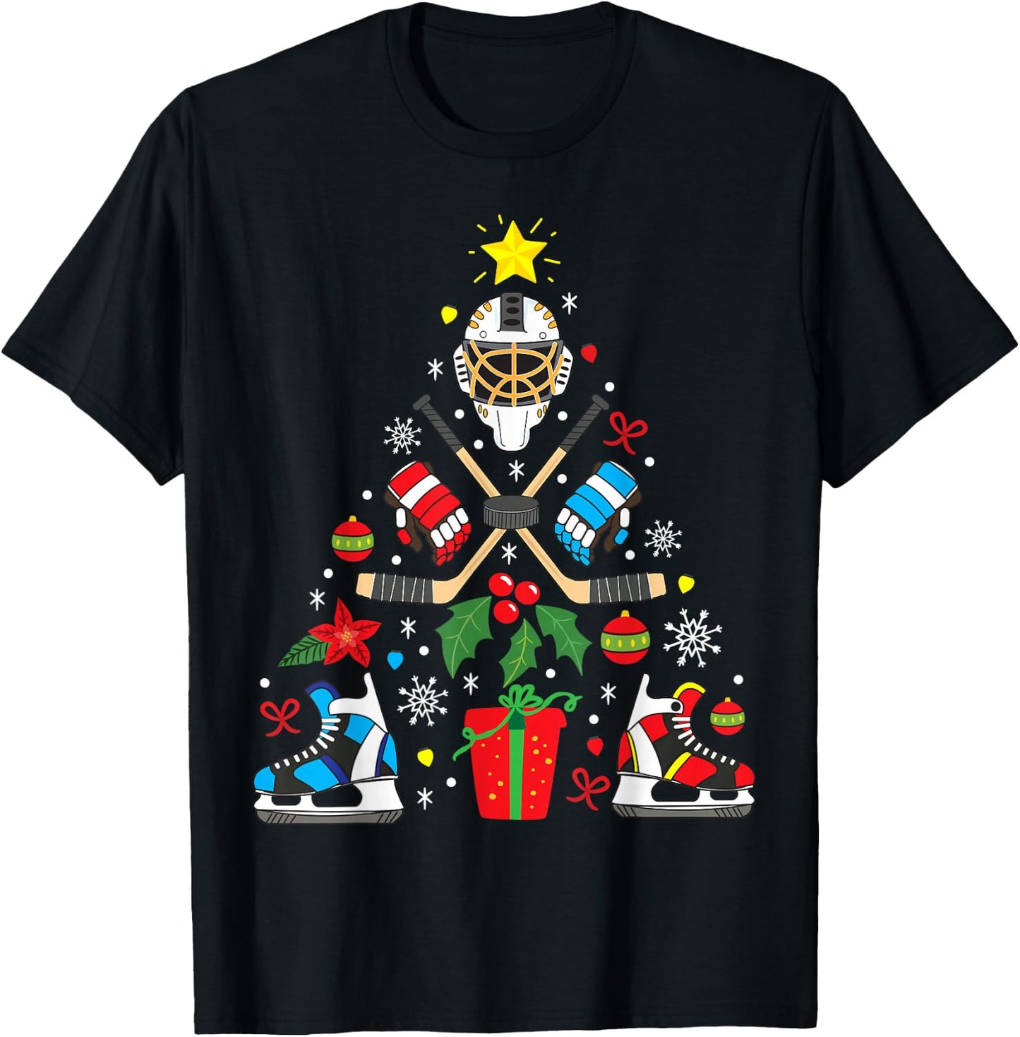 Ice Hockey Christmas Ornament Tree Funny Xmas Boys T-Shirt - T-Shirt | Black