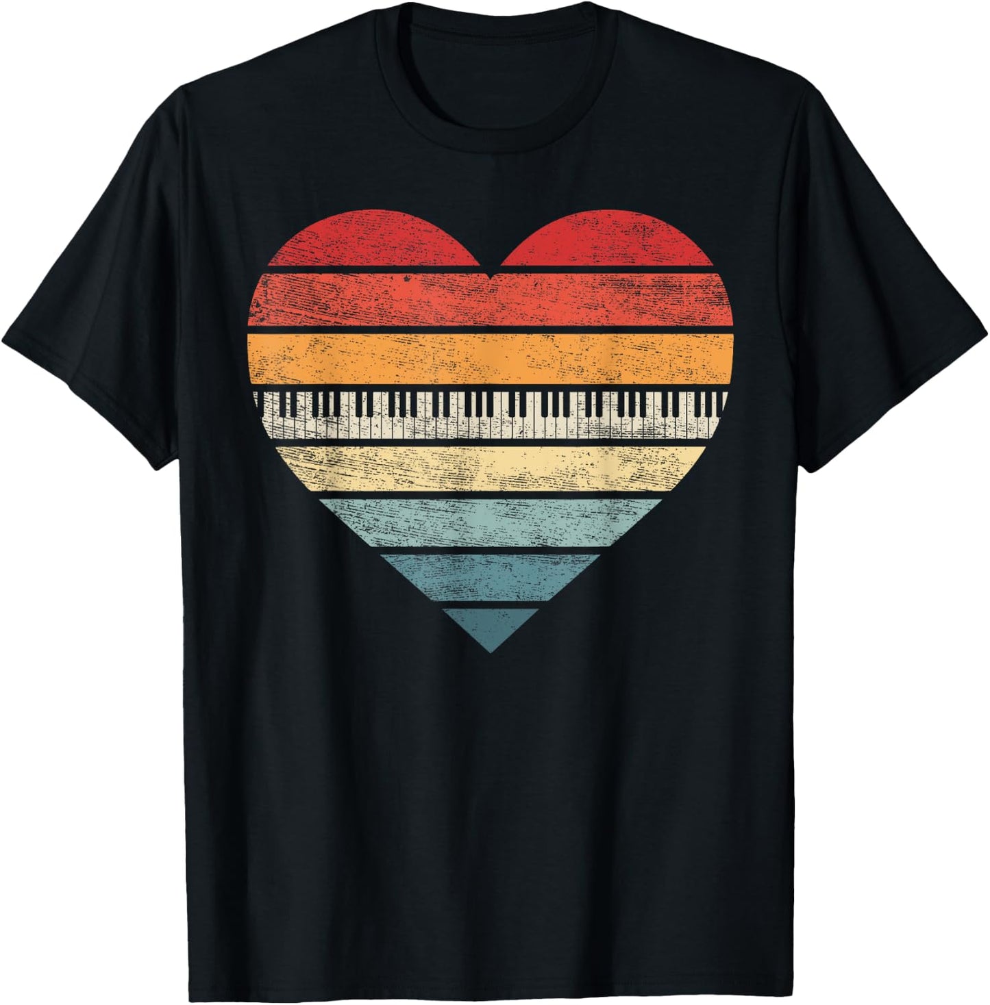 Pianist Gifts Retro Sunset Piano Keyboard Player Teacher T-Shirt - T-Shirt | Black