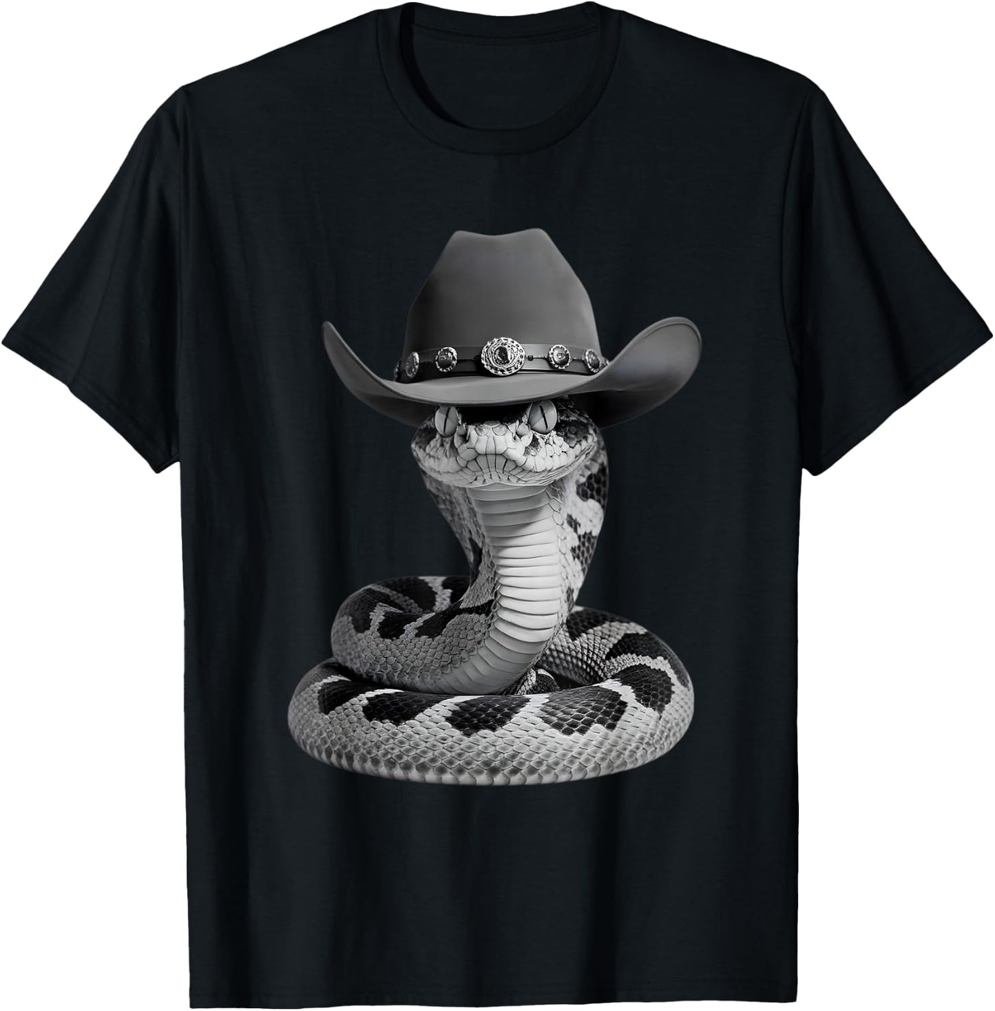 Funny Snake In Cowboy Hat Wild West Cowboy Rattlesnake Lover T-Shirt - T-Shirt | Black