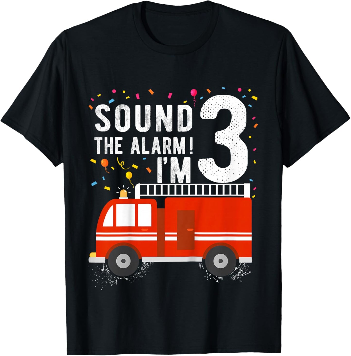 Fire Truck 3rd Birthday Boy 3 Year Old Firefighter T-Shirt - T-Shirt | Black