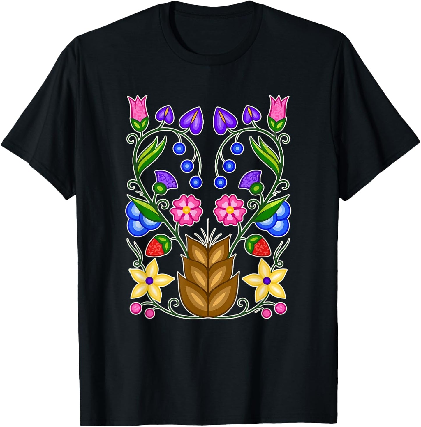 Ojibwe Floral Native American Flowers Indigenous Botanical T-Shirt - T-Shirt | Black