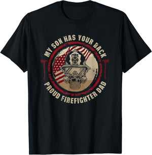 My Son Has Your Back Proud Firefighter Dad Thin Red Line T-Shirt - T-Shirt | Black