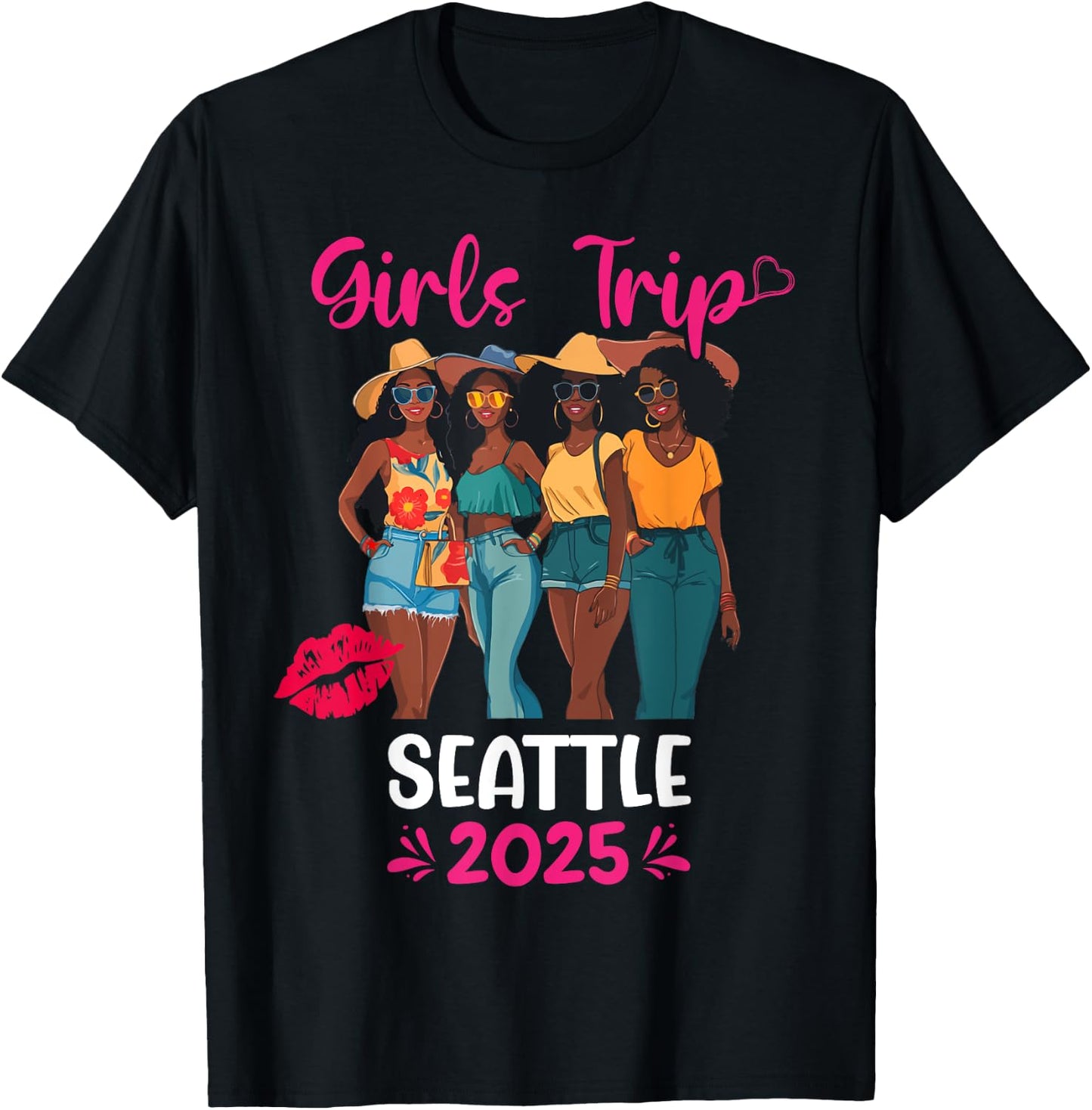 Black Girls Trip Seattle 2025 Vacation Matching T-Shirt - T-Shirt | Black