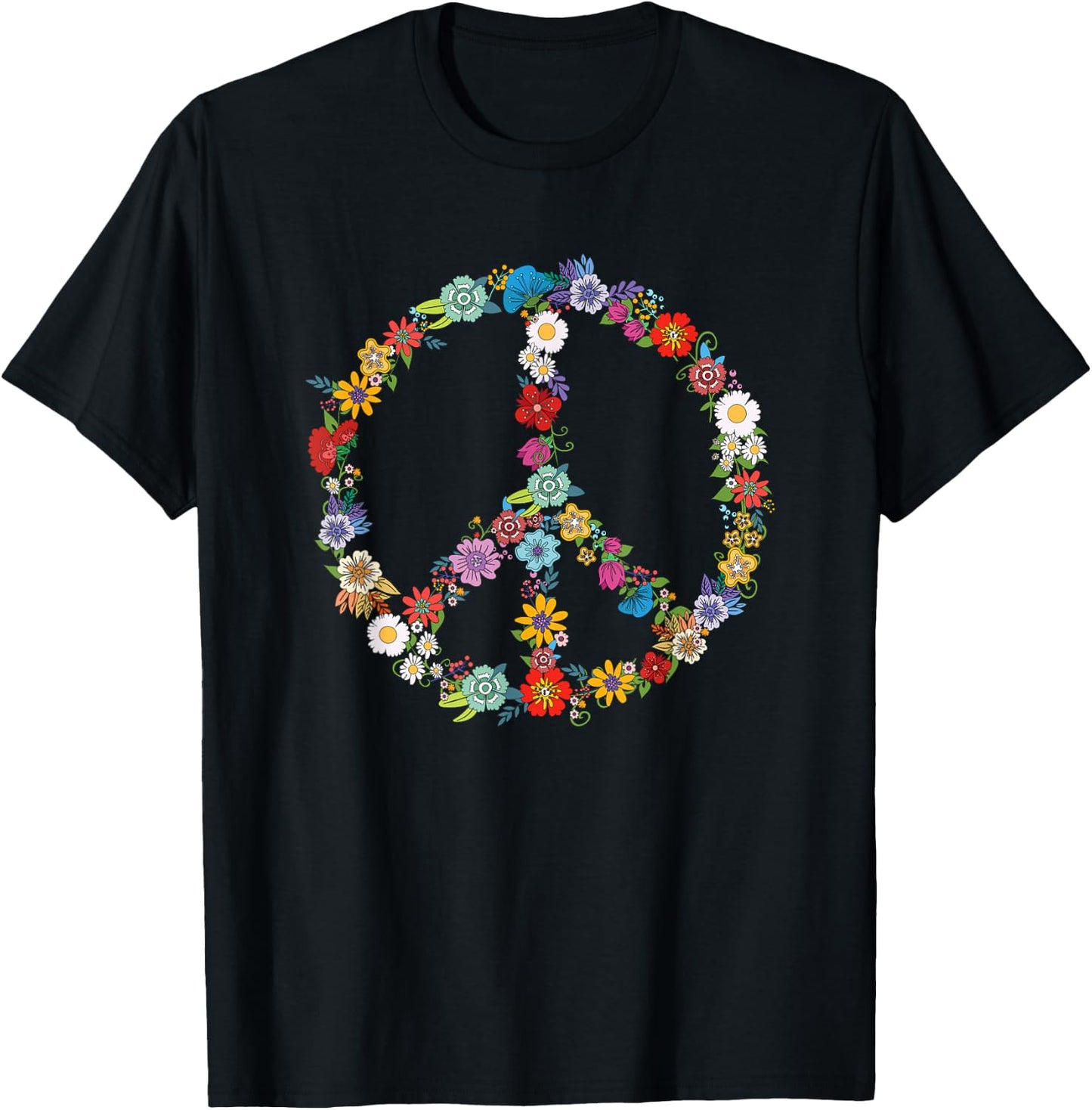 Love and Peace Flower Hippie Lover Beautiful Cute Funny Gift T-Shirt - T-Shirt | Black