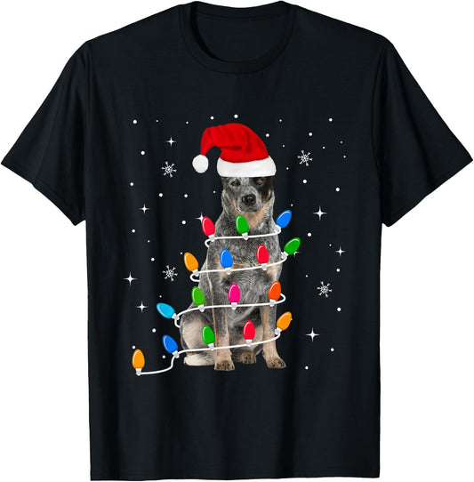 Funny Australian Cattle Dog Christmas Light Gifts Xmas T-Shirt - T-Shirt | Black