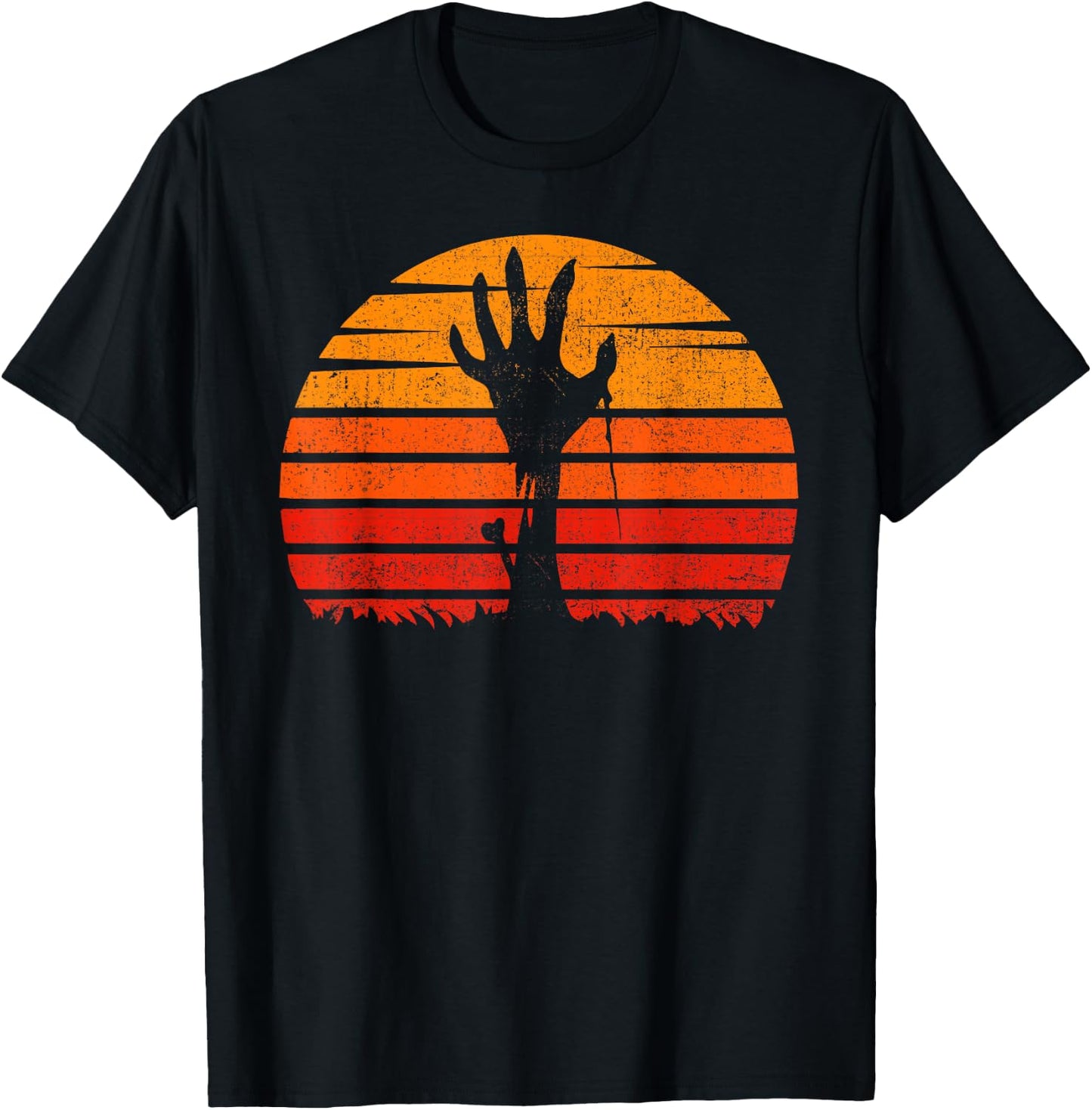 Vintage Retro Sunset Halloween Zombie Hand Scary Costume T-Shirt - T-Shirt | Black