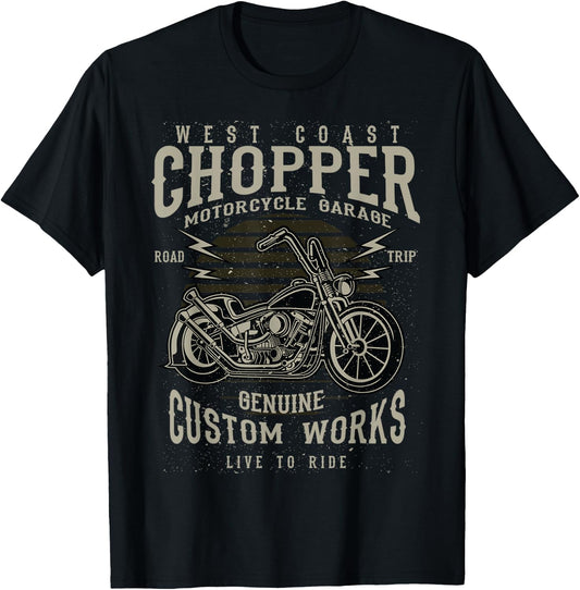 Berto Freimini West Coast Chopper Motorcycle Garage Vintage Biker Black Adults Classic Fit Short Sleeve T-Shirt - T-Shirt | Black