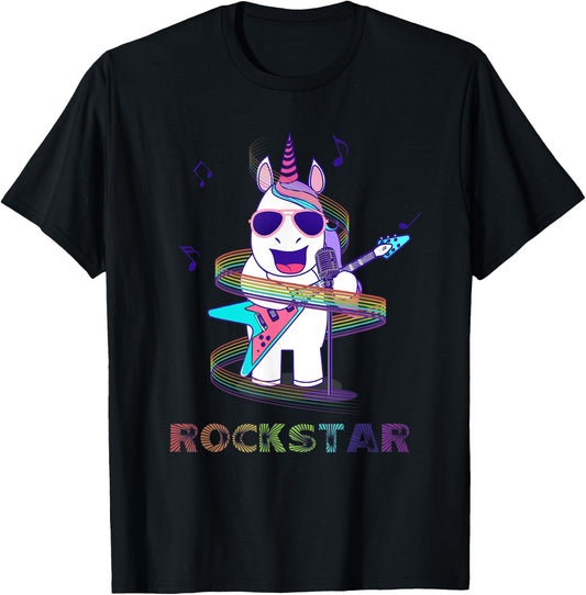 Unicorn Rock star Guitar Rockin' music singer T-Shirt - T-Shirt | Black